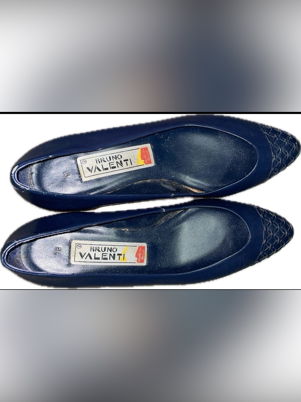 Vintage Bruno Valenti Navy Blue Leather Low Wedge Pumps - Size 7B